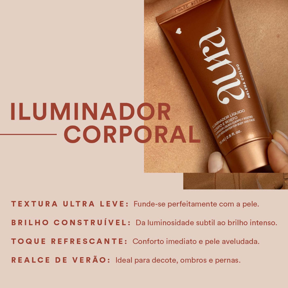 Iluminador Líquido Corpo e Rosto Aura by Helena Coelho, 75ml